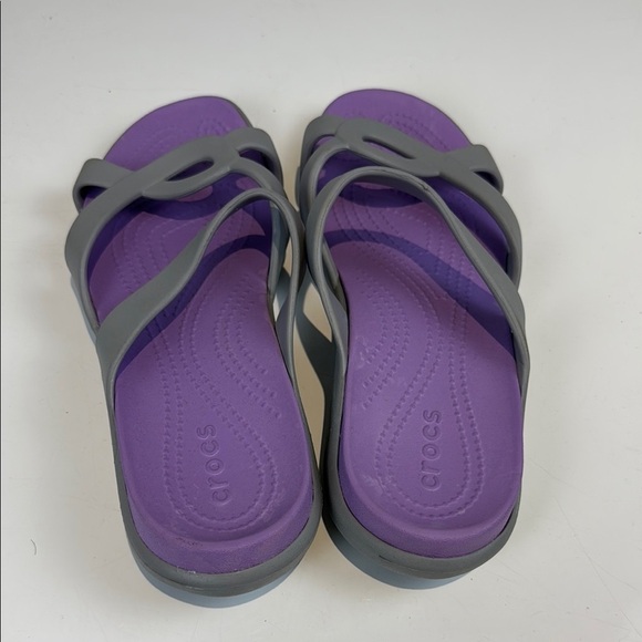 CROCS Purple and Gray Sandals with Figure-Eight Straps - Picture 2 of 4